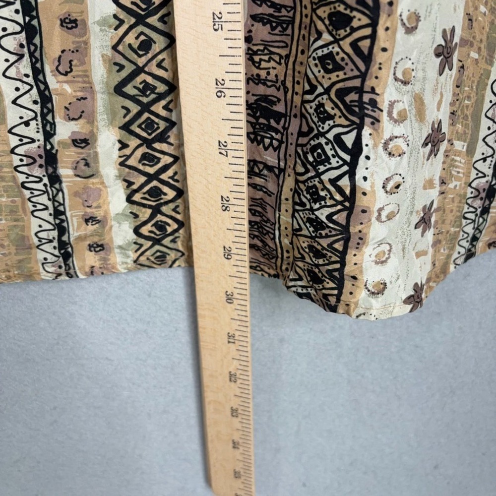 Cote de France Shirt Womens 1X Brown Geometric Tribal Print Silk Boho Button Up - Picture 5 of 6